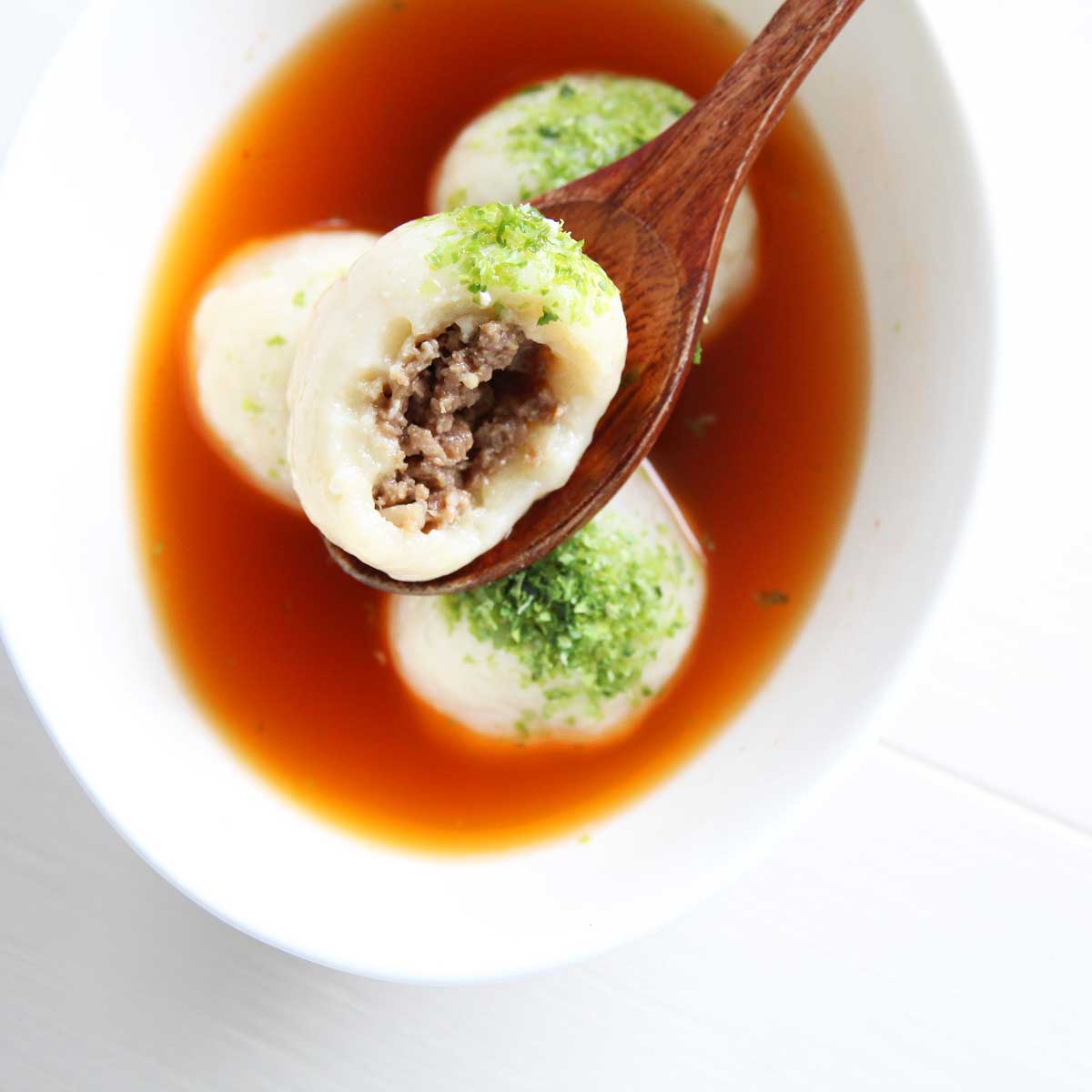 Savory Tofu Dango Stuffed with Vegan Impossible Meat Filling - cashew butter mooncakes