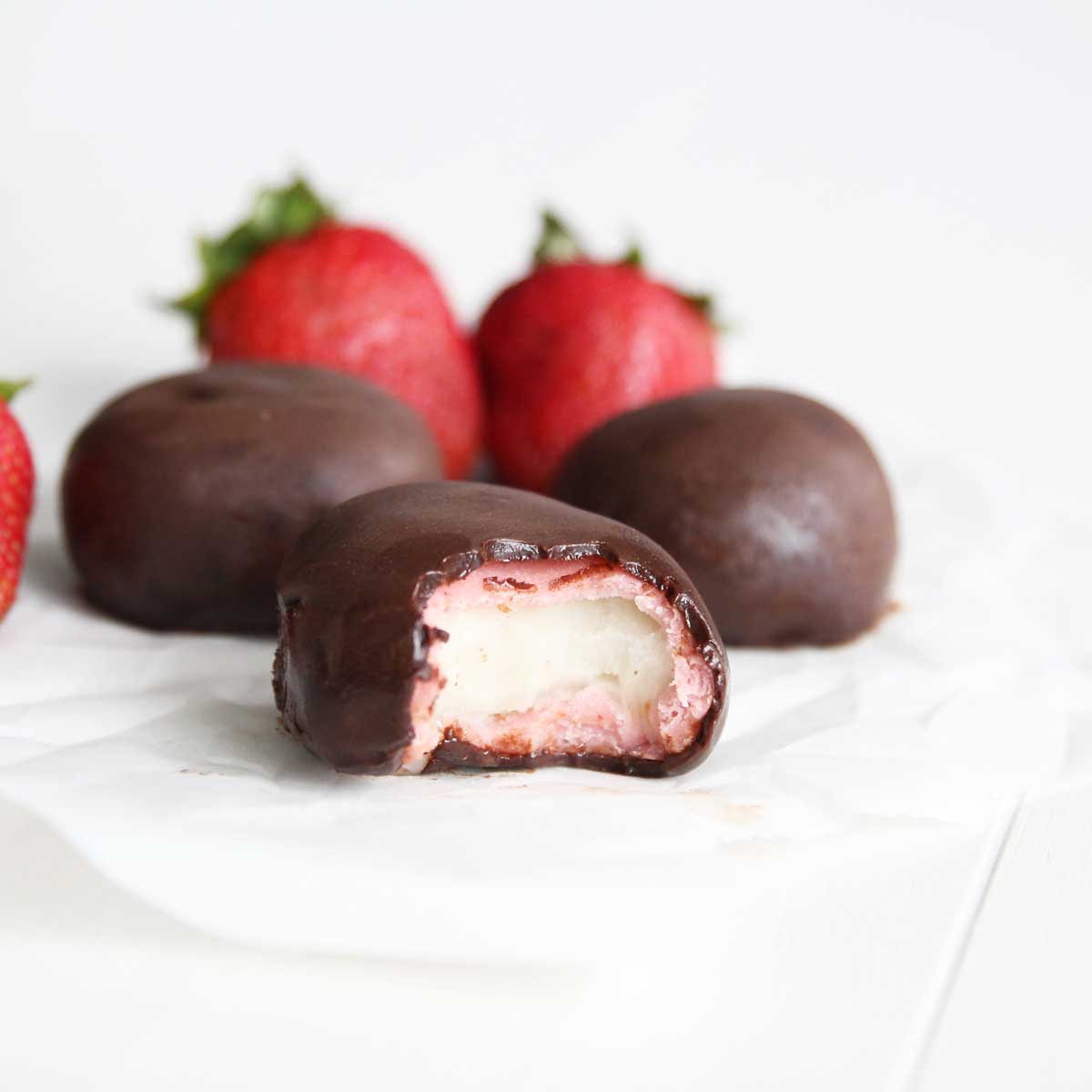 This Decadent Chocolate Covered Strawberry Mochi is the Best Dessert Ever! - cashew butter mooncakes