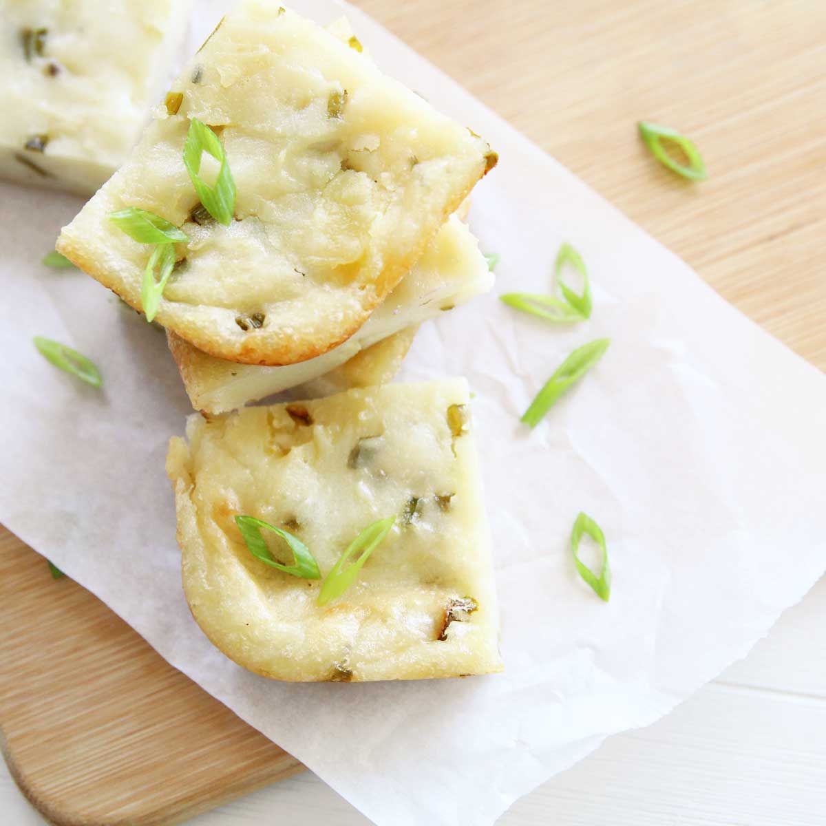 Savory Twist: Green Onion and Potato Mochi Cake (Nian Gao) - Potato Mochi Cake