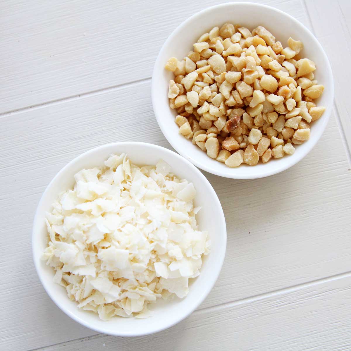 ingredient pic - macadamia nuts and coconut flakes