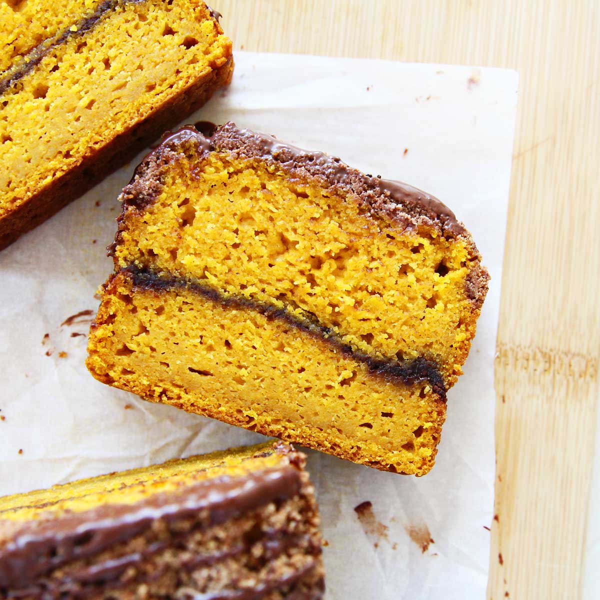 Nutella Swirl Pumpkin Bread with Chocolate Crumble Topping - Pumpkin Chocolate Frosting