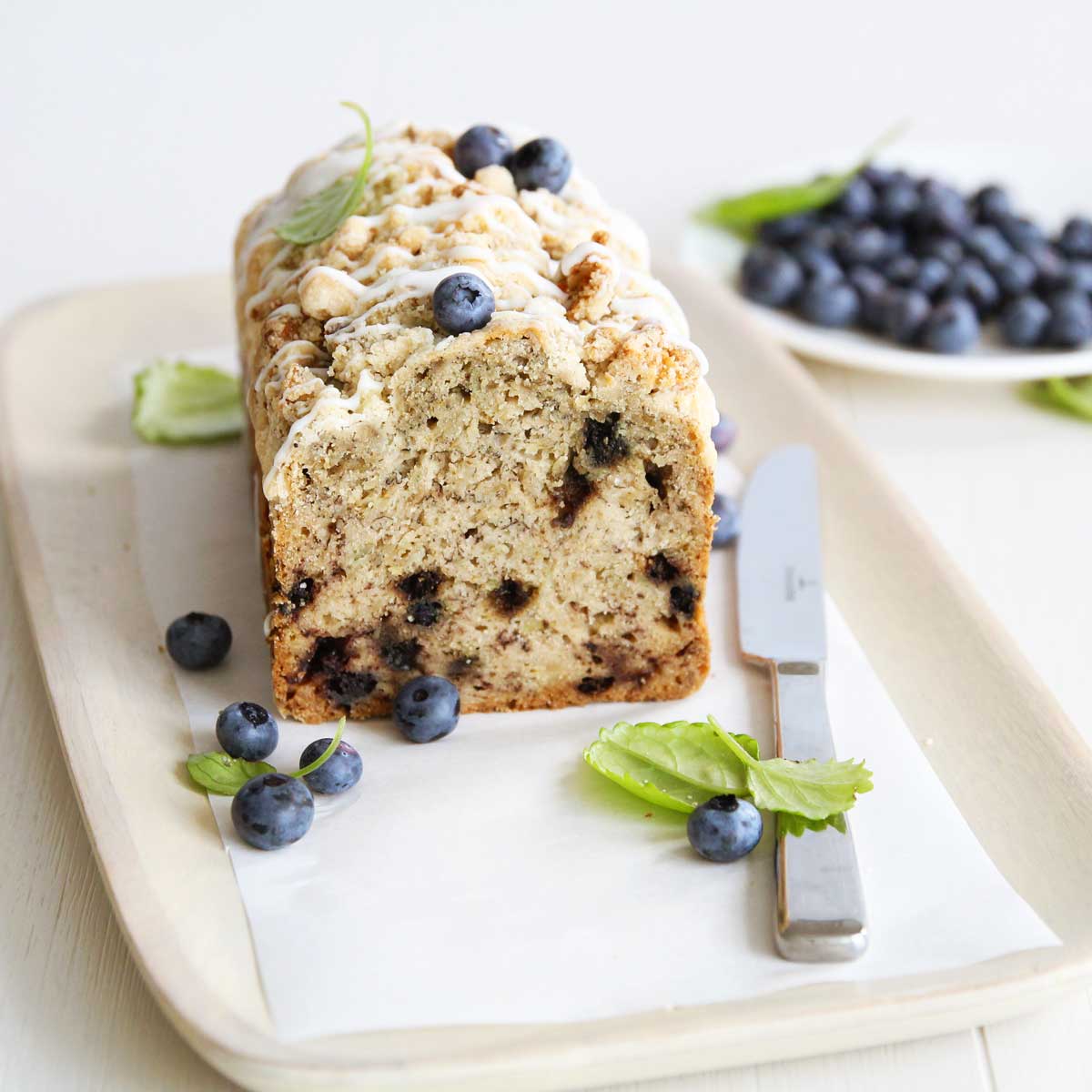 Blueberry Banana Bread with Oats & Streusel (Eggless, Dairy Free)