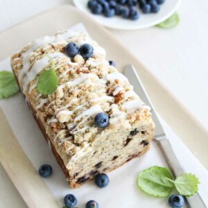 Blueberry Banana Bread with Oats & Streusel (Eggless, Dairy Free)
