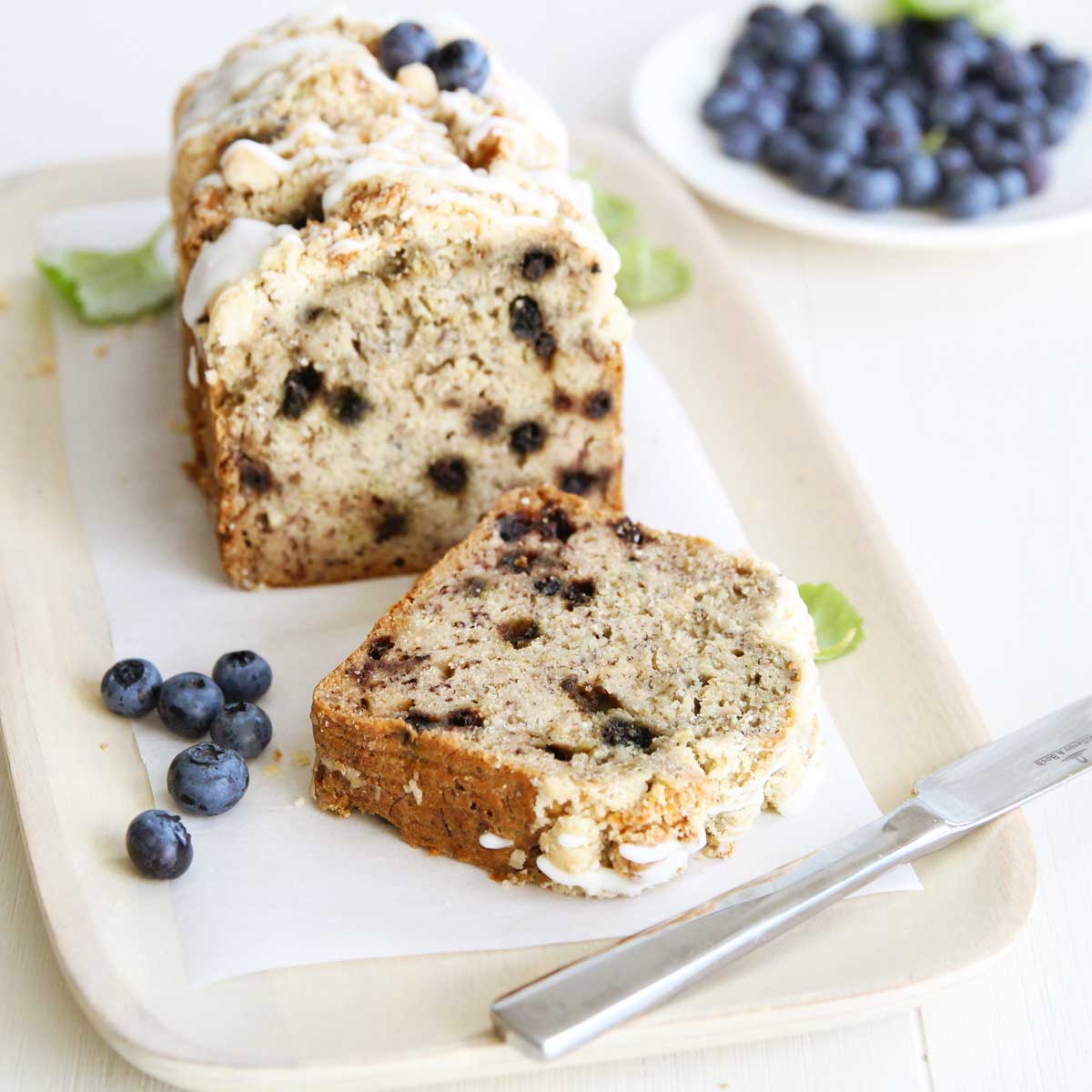 Blueberry Banana Bread with Oats & Streusel (Eggless, Dairy Free) - Blueberry Banana Bread