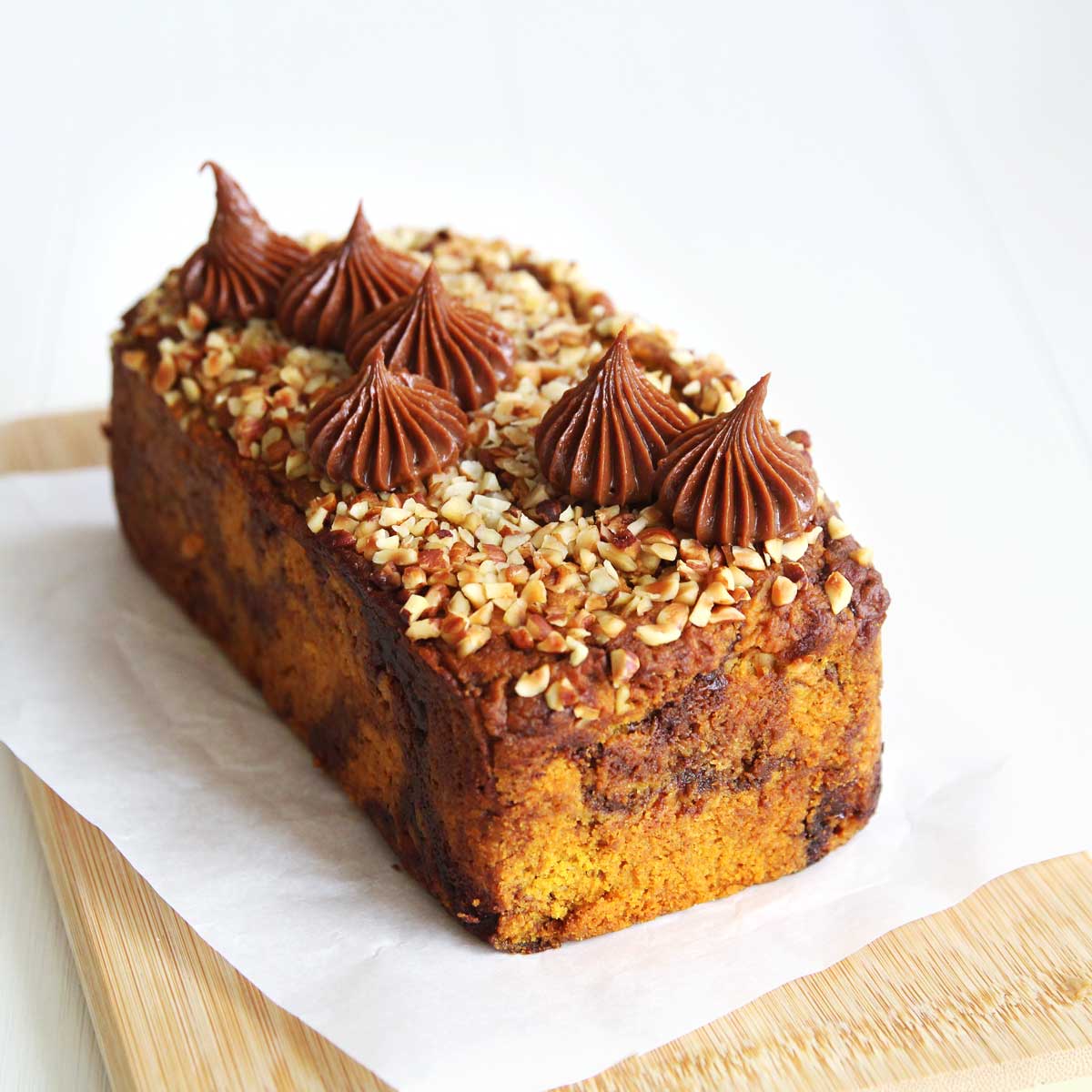 Nutella Marbled Chocolate Pumpkin Bread (No Eggs Required!) - Birthday Cake Banana Bread