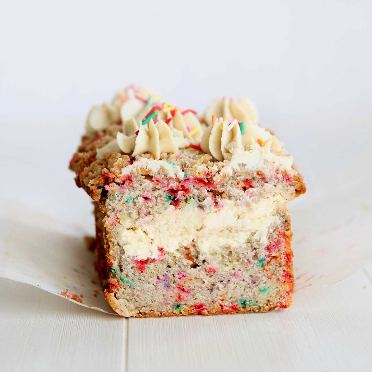 It's Your Birthday Cake Banana Bread with Cream Cheese Filling (No Eggs, No Butter) - Birthday Cake Banana Bread