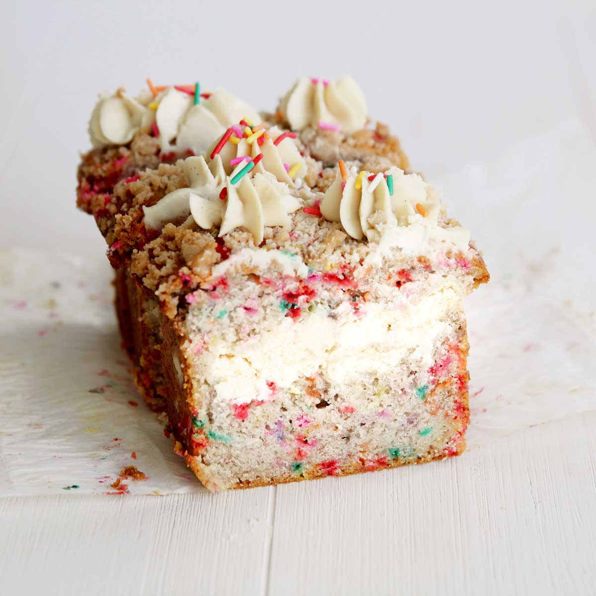 It's Your Birthday Cake Banana Bread with Cream Cheese Filling (No Eggs, No Butter) - Peppermint Whipped Cream