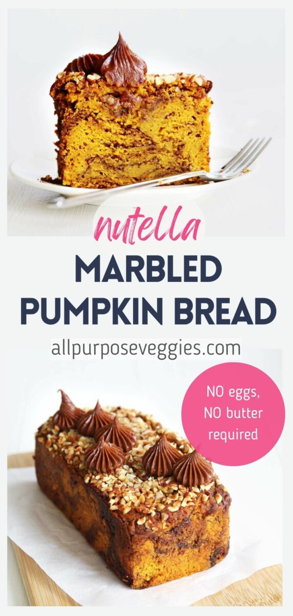 pin image - Nutella Marbled Chocolate Pumpkin Bread (No Eggs Required!)