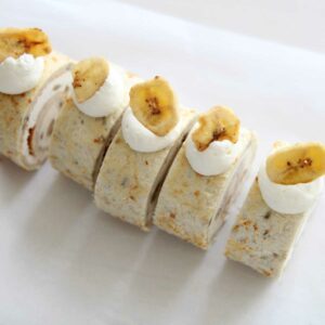 Flourless Banana Roll Cake (Lower Sugar & Lower Carb Swiss Roll Recipe) - Sweet Matcha Whipped Cream
