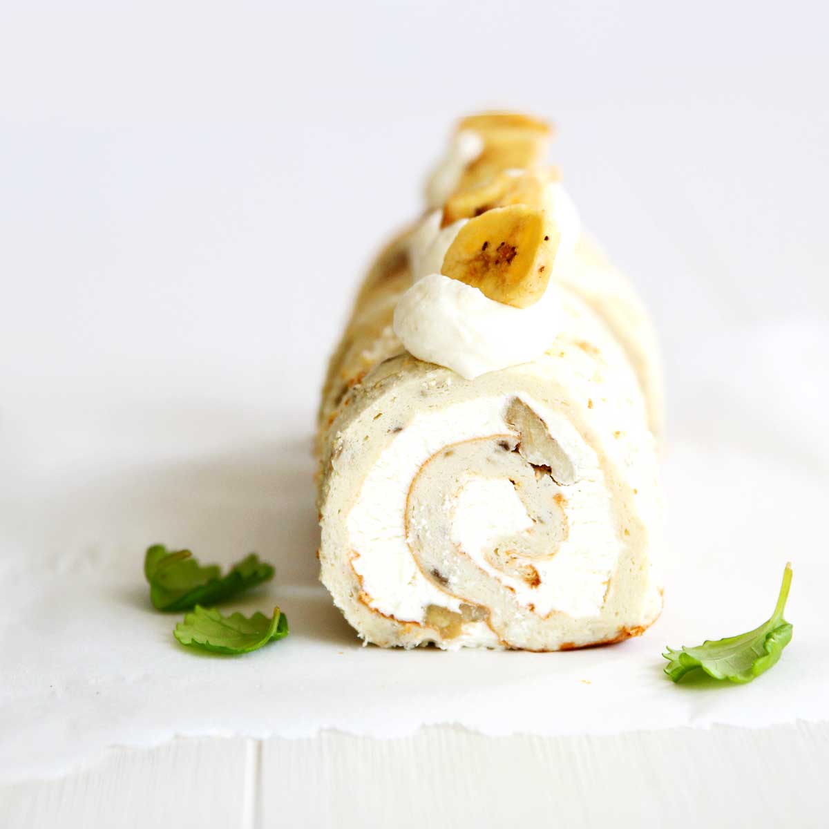 Flourless Banana Roll Cake (Lower Sugar & Lower Carb Swiss Roll Recipe) - Peppermint Whipped Cream