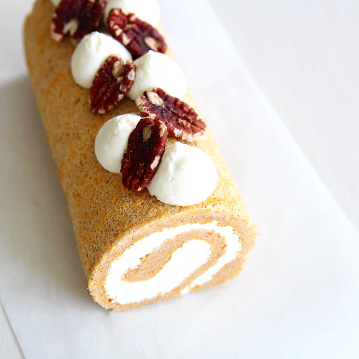 Flourless Sweet Potato Swiss Roll Cake (Lower Carb, Lower Calorie Recipe) - Brown Sugar Whipped Cream