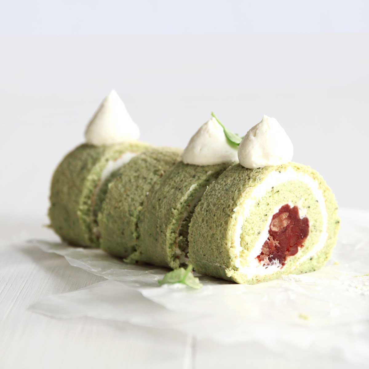 Gluten Free Japanese Matcha Roll Cake with a Sweet Adzuki Filling - Vegan Scones with Cornstarch