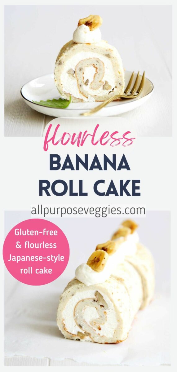 pin image - Flourless Banana Roll Cake (Lower Sugar & Lower Carb Swiss Roll Recipe)