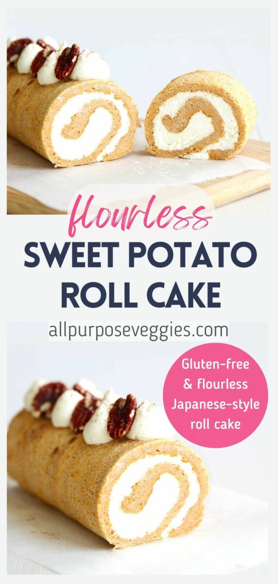 pin image - Flourless Sweet Potato Swiss Roll Cake (Lower Carb, Lower Calorie Recipe)