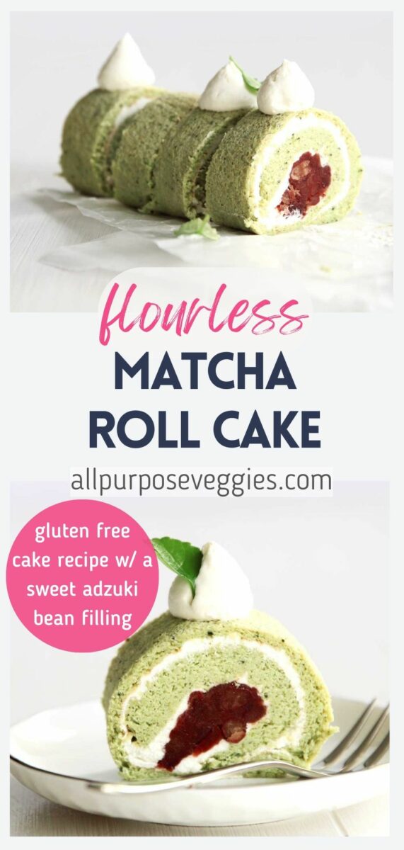 pin image - Gluten Free Japanese Matcha Roll Cake with a Sweet Adzuki Filling