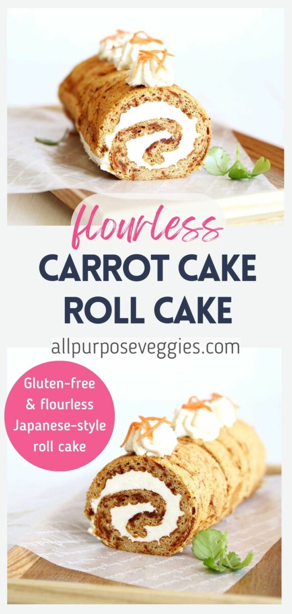 pin image - Perfect for Easter! Gluten Free Carrot Swiss Roll Cake Recipe