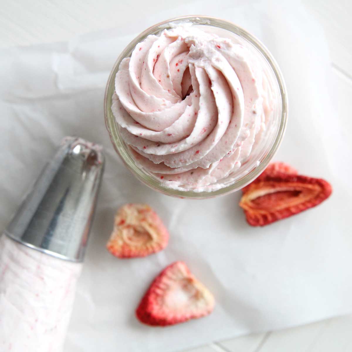 Low Carb Strawberry Whipped Cream Stabilized with Cream Cheese