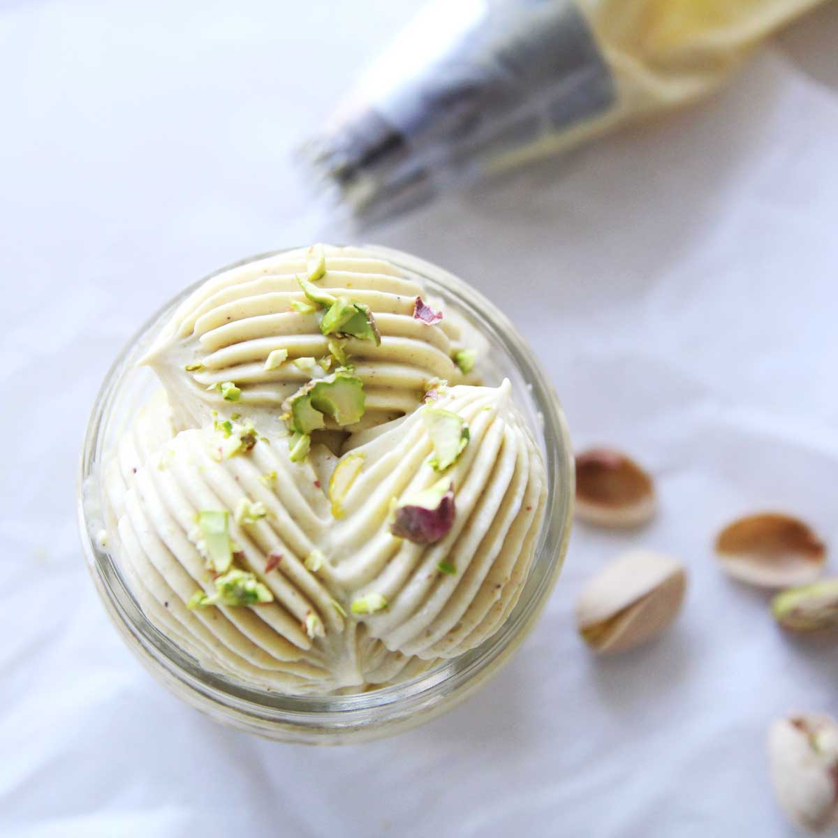 Honey Pistachio Whipped Cream (Stabilized with Cream Cheese)