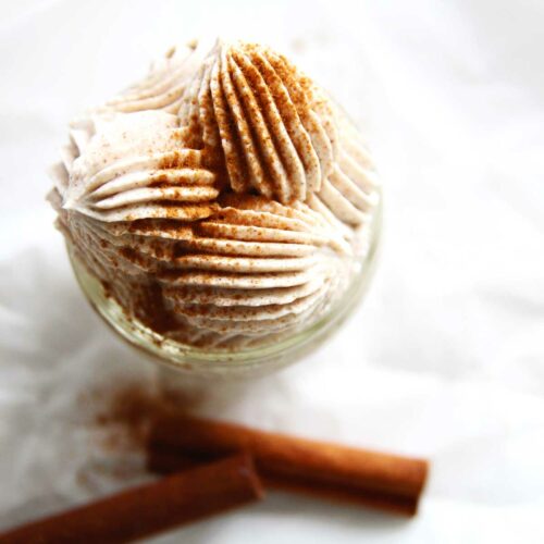Sweet & Spicy Cinnamon Whipped Cream Recipe (Stabilized with Cream Cheese)