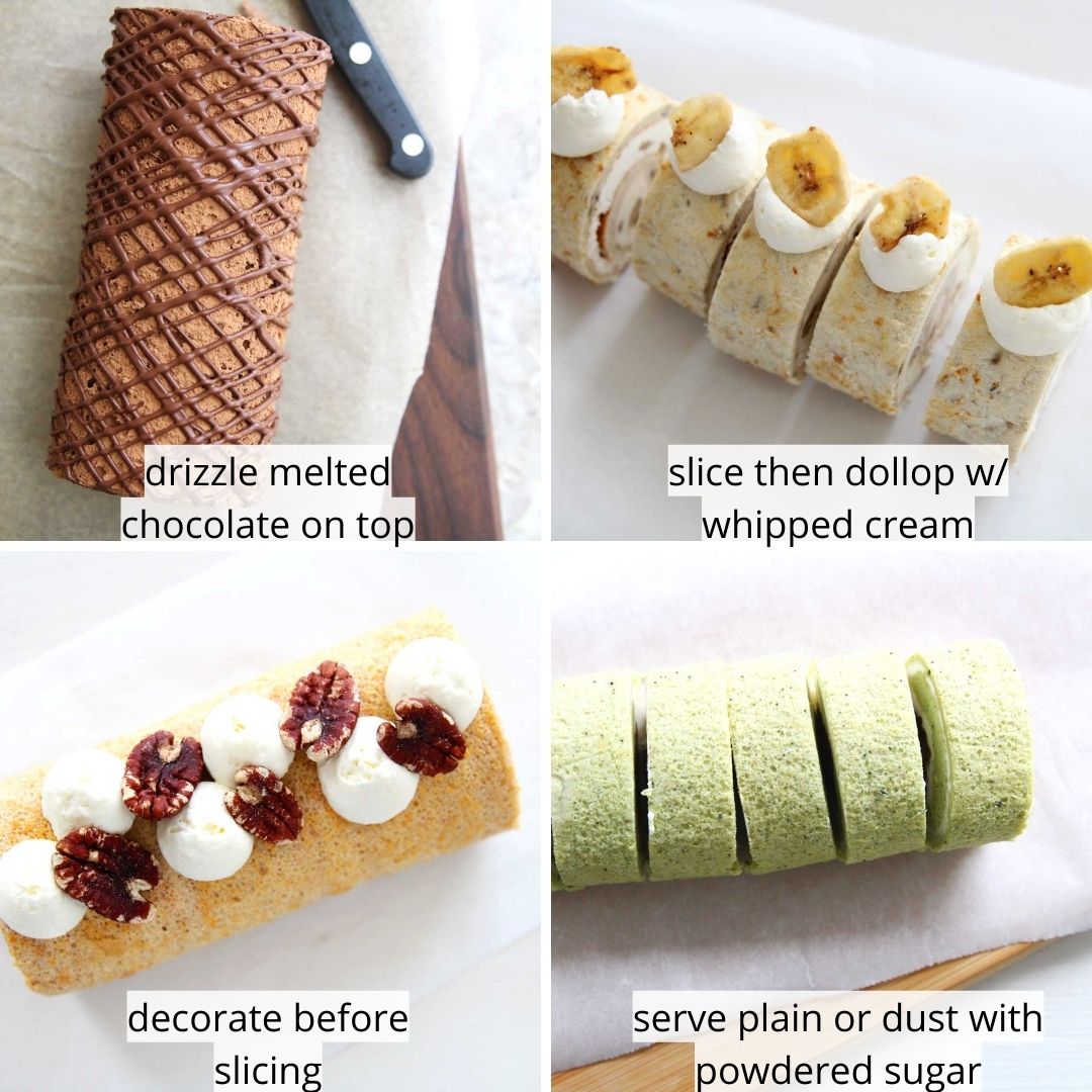 collage image - how to decorate roll cakes ideas