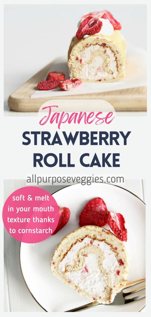 pin image - Flourless Strawberry Japanese Roll Cake made with Cornstarch