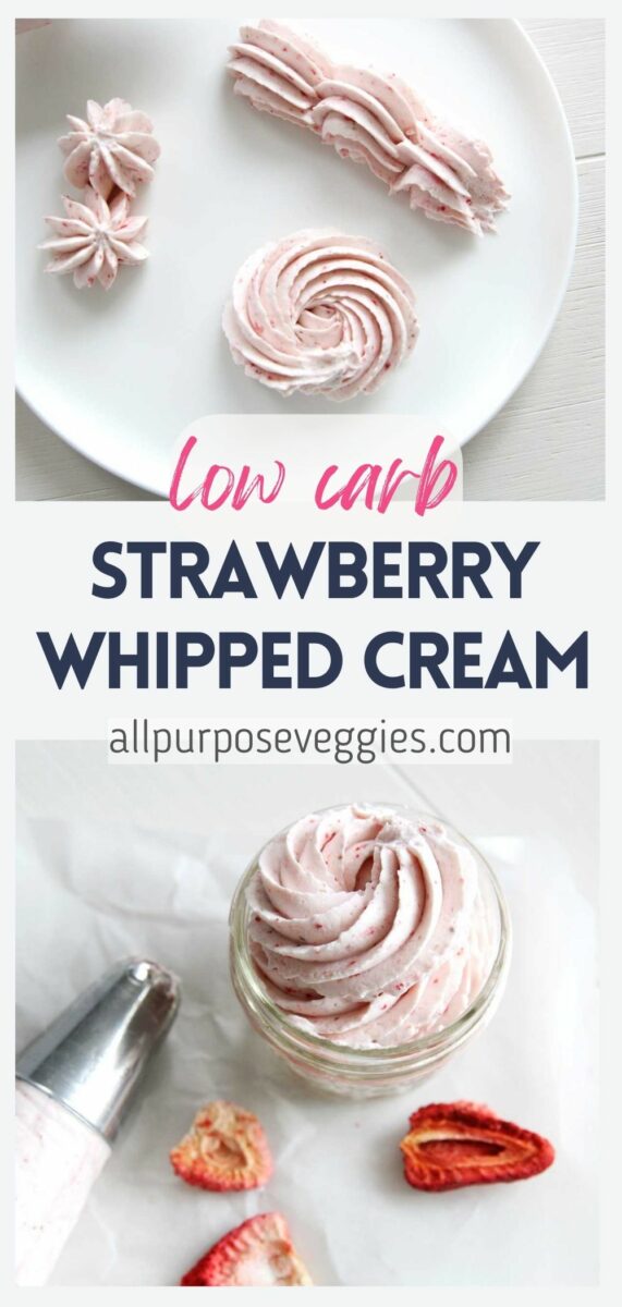 pin image - Low Carb Strawberry Whipped Cream Stabilized with Cream Cheese