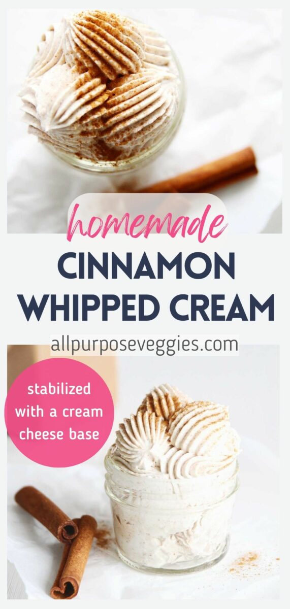 pin image - Sweet & Spicy Cinnamon Whipped Cream Recipe (Stabilized with Cream Cheese)