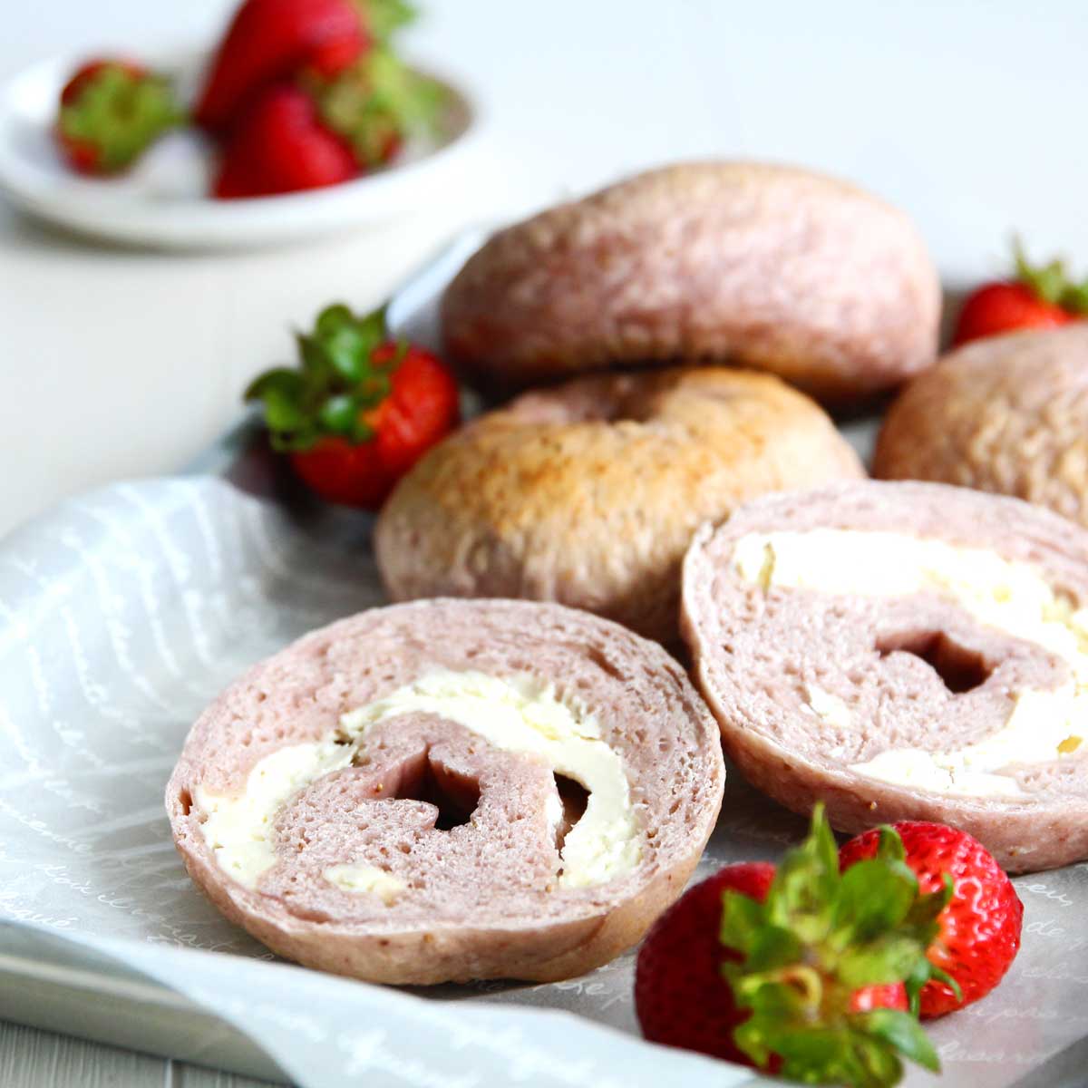 I Love You Cream Cheese Stuffed Strawberry Bagels - white bean paste cookies