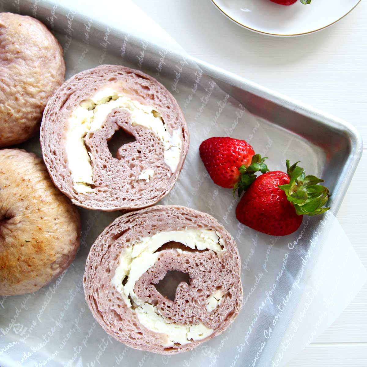I Love You Cream Cheese Stuffed Strawberry Bagels - Raspberry White Chocolate Scones