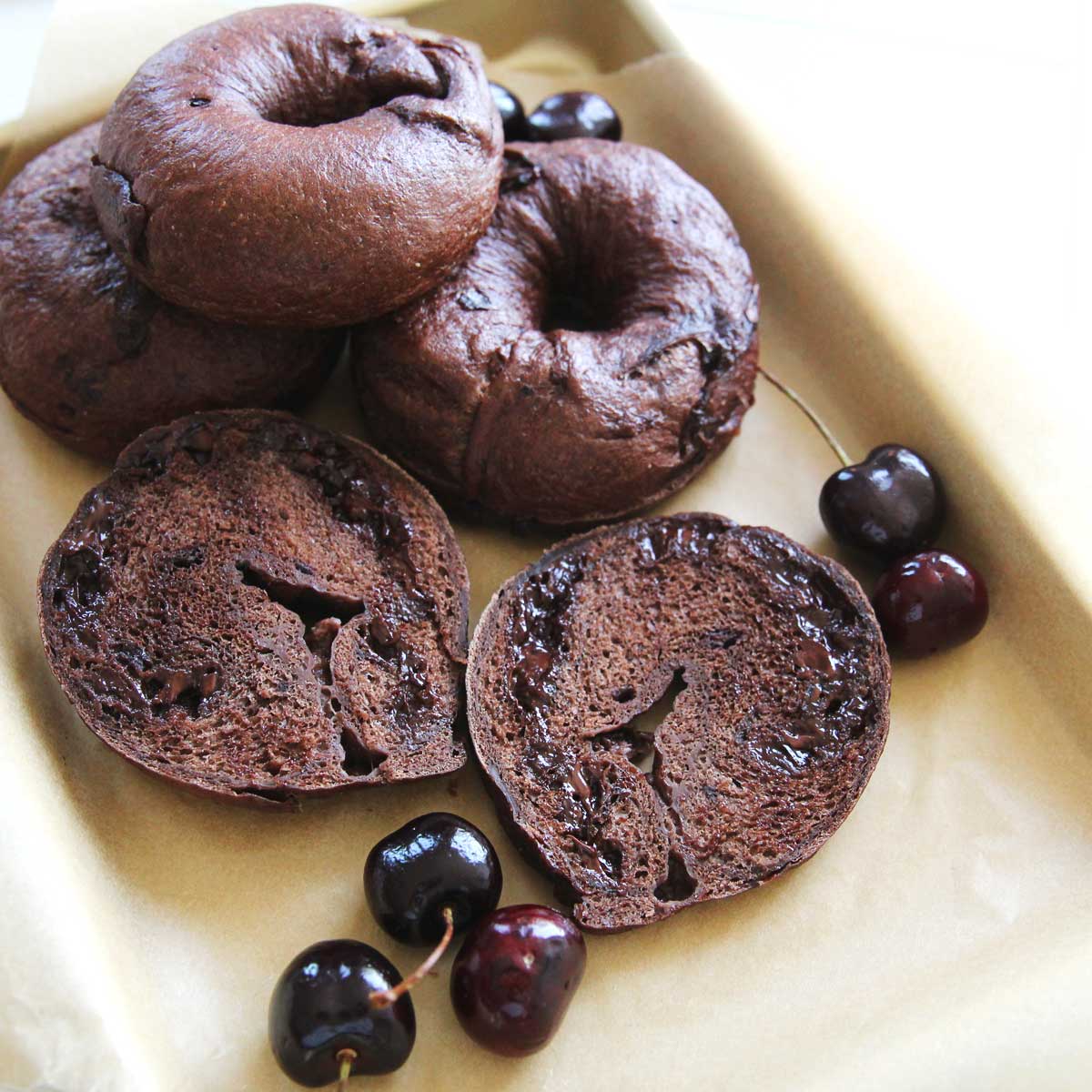 Black Forest Chocolate Chip & Cherry Stuffed Bagels - Vegan Scones with Cornstarch